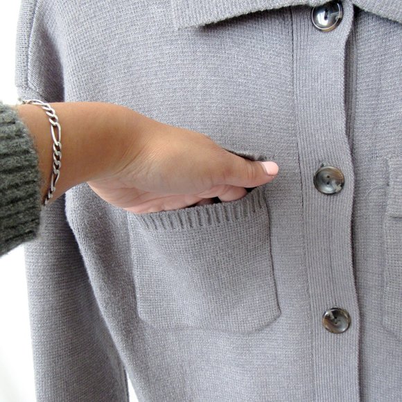 GRAY Boxy Cardigan Knit Sweater Casual Minimal Modern Utility SIZE-S - Picture 5 of 8